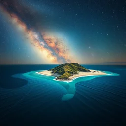 deserted island on the ocean under the milky way galaxy, 6 4 megapixels, 8 k resolution, hyperrealism, hypermaximalist, detailed landscape photography, coherent, hyperdetailed, hdr, thomas cole landscape, max rive photography, oil on canvas, nature photography, natural geographic, oil painting by james gurney