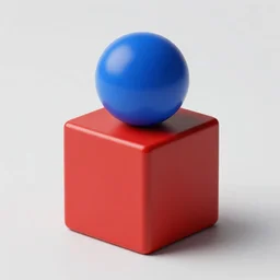 red cube with blue ball on top