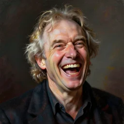 terry pratchett laughing, portrait by wlop and ross tran, colorful