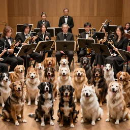 an orchestra composed from dogs