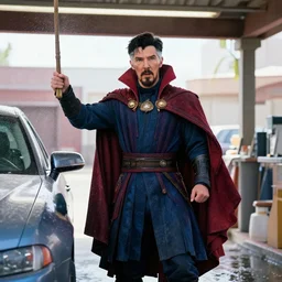 film still of Doctor Strange working at a car wash in the new Avengers movie, 4k
