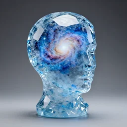 blue ice crystal hat sculpture of galaxy