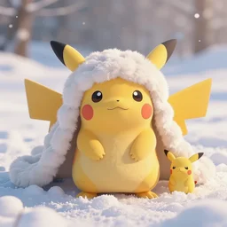 real life pokemons, cute!!!, content!!!, mischievous!!!, adorable!!!, chubby!!!, fluffy!!!, ultra realistic!!!, winter, blanket of snow, 4 0 0 0 kelvin, golden hour, sharp focus