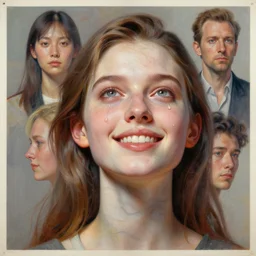 3 d, close - up, happy fashion model looking up, marble, tears, poster art, intricate oil painting, high detail, figurative art, multiple exposure, poster art, 3 d, by stanley kubrick and tooth wu and wlop and beeple