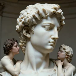 beautiful closeup portrait of a ethereal statue of consciousness, marble sculpture by greg rutkowski, josan gonzalez, rodin, michelangelo, cinematography by christopher nolan, imaginative, creative, emotion : madness