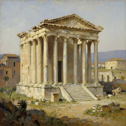 ancient roman city, roman temple, oil painting, landscape.