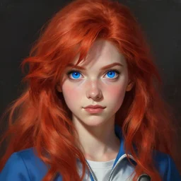 Female Pokemon Trainer with Red hair and Blue eyes, detailed, centered, digital painting, artstation, concept art, donato giancola, Joseph Christian Leyendecker, WLOP, Boris Vallejo, Breathtaking, 8k resolution, extremely detailed, beautiful, establishing shot, artistic, hyperrealistic, beautiful face, octane render, cinematic lighting, dramatic lighting, masterpiece