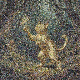 metallic gold cat doing magic in the gnarly forest by Android Jones, tom bagshaw, mucha, karl kopinski