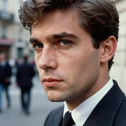 ektachrome, 3 5 mm, highly detailed : incredibly realistic, perfect features, beautiful three point perspective extreme closeup 3 / 4 portrait photo in style of chiaroscuro style 1 9 7 0 s frontiers in flight suit cosplay paris seinen manga street photography vogue fashion edition