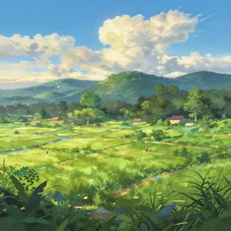 vivid anime indonesian landscape by makoto shinkai, beautiful, gorgeous, dramatic lighting, rule of thirds, perfect composition, trending on ArtStation, 8k