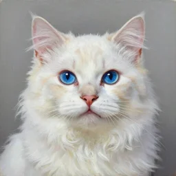 an epic professional oil painting of a white cat with blue eyes, epic, stunning, gorgeous, intricate detail, much wow, 4K, masterpiece,
