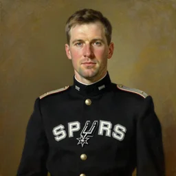 official portrait of german chancellor gregg popovich, 1 9 3 5, in military uniform, uniform inspired by san antonio spurs, oil on canvas by william sidney mount, national archives, trending on artstation