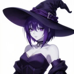 Beautiful grown up anime women as a evil witch with purple short hair , pale white skin, artstation , 4K , Highly detailed , high quality , drawn by Yusuke Murata