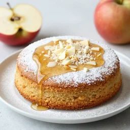 mapple syrup over peanut cake with powdered milk and white chocolate crisps