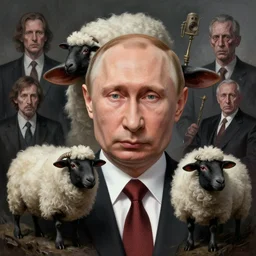 vladimir putin, sheep chimera vladimir putin, putin face chimera, macabre, horror, by donato giancola and greg rutkowski and wayne barlow and zdzisław beksinski, digital art