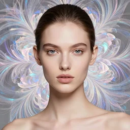 portrait study, supermodel with floral background : : holographic fractals : : by karol bak, artgerm, moebius, elena masci, tom bagshaw, giuseppe arcimboldo, android jones : : portrait, illustration, photorealism, hyperrealism, surrealism, negative space, intricate detail, line work