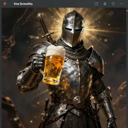 screenshot of knight drinks beer in the style of dark souls
