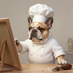 fat french bulldog chef painting by leonardo da vinci