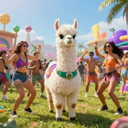 people dancing around a fortnite llama. rave. goa. trance