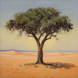 a painting of a tree in the desert, an airbrush painting by breyten breytenbach, cgsociety, neo - primitivism, dystopian art,! apocalypse landscape!!
