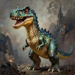 An ultra realistic portrait painting of Yoshi the Dinosaur in the style of Frank Frazetta, 4k, Ultrarealistic, Highly Detailed, Dark Fantasy, Epic Lighting