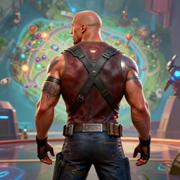 the dwayne johnson in apex legends behind him octane from apex legends, the apex legends olympus map in the background, graphic novel, visual novel, cinematic, 3 - dimensional, 3 d, global illumination, ray tracing reflections