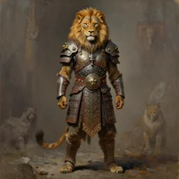 feline tribal warrior, wearing ancient elven tribal ornamented armor, wearing a lion mask, full body concept, by beksinski, weta workshop concept art, ruan jia, edward hooper, oil painting
