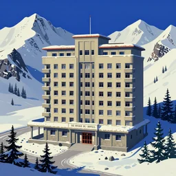 a psychedelic hallucination of a brutalist hotel in the snowy mountains, by kawase hasui, moebius, edward hopper, colorful flat surreal design, dramatic lighting, hd, 8 k, artstation