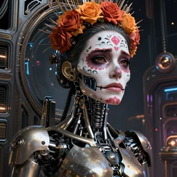 beautiful crying! female mechanical android!, scifi movie still, intricate detailed environment, photorealistic!, octane render, concept art, cinematic, interstellar, ultra detailed, sharp, el dia los muertos!, cyberpunk, bladerunner, 8 k, by angus mckie, moebius, maciej kuciara, stanley lau, artgerm, greg rutkowski