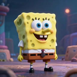 spongebob ninja, 3 d render, unreal engine 5, cinematic lighting