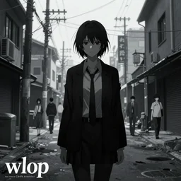 woman stands in a street - poster by wlop, kiyohara tama, krenz cushart, masamune shirow, makoto shinkai, yanjun cheng. featured on pixiv, anime aesthetic, pixiv, anime, cold tones, artstation, power lines, vanitas, official art, gothic dark noise film photo