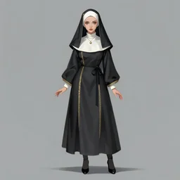 female character design inspired by venice carnival and nun outfit | | concept art, gray