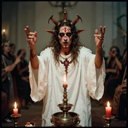 um homem vestindo uma tunica em um ritual satanico, by greg rutkowski, canon eos c 3 0 0, ƒ 1. 8, 3 5 mm, 8 k, medium - format print