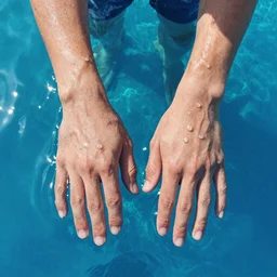 a male human with dolphin hands, vaporwave