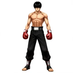 concept art of demon boxing hero , short hair,worn pants,boxing glove manga style by Yusuke Murata,Takeshi Obata,Tite Kubo,Kentaro Miura,Masakazu Katsura,Hiroya Oku ,Katsuhiro Otomo,Masakazu Katsura, ArtStation, manga style,centered,highly detailed face,CGSociety, unreal-engine, painted as an anime