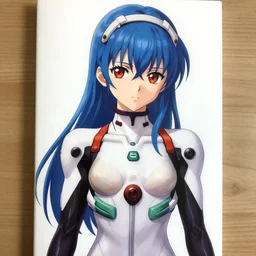 beautiful coherent award-winning manga cover art of a mysterious blue-haired red-eyed anime girl wearing a plugsuit, serial experiments lain, painted by tsutomu nihei