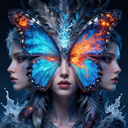 3 d goddess butterfly face portrait, sigma 5 0 0 mm f 4, face in the center, beautiful intricate highly detailed quetzalcoatl feathers. bioluminescent, plasma, lava, ice, milk, galaxy, artwork by tooth wu and wlop and beeple and greg rutkowski, 8 k trending on artstation, volumetric lighting volumetric shadows