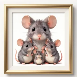 a framed portrait of a mouse family, digital art, cute, highly detailed, trending on artstation, artgerm, behance
