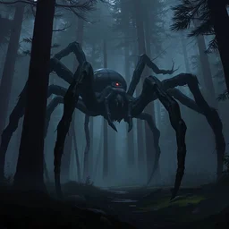a giant spider in the middle of a forest, concept art by chris cold, artstation, altermodern, 2 d game art, cryengine, concept art