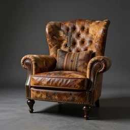 an armchair designed in baconpunk aesthetic