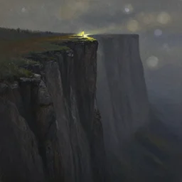 lonely cliffs. gouache by award - winning mangaka, chiaroscuro, bokeh, backlighting, field of depth