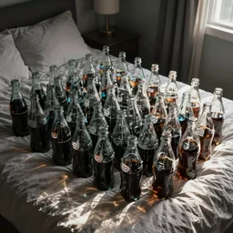 bedroom completely filled with empty soda bottles