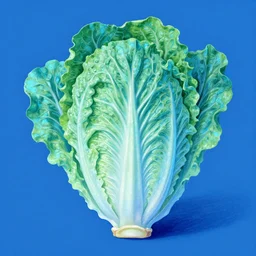 romaine lettuce,painted by Edward Gorey and Paul Wenzel and George Barr and Stephen Youll,trending on artstation, iridescent cool blue and cyan and red and blue and yellow and green lighting front view futuresynth , outrun , vibrant colors, Sabattier filter , Watercolor