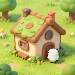a farming mobile game, cute, rounded house and cute character, funny, retro and fantasy style, clash royale style