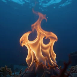 a mistic flame underwater, photorealistic, octan render, 8 k