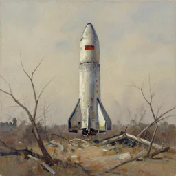 abandoned rocket ship, distant knotted branches, extremely detailed nature environment, unfinished canvas, dry brush texture, strokes visible, wash