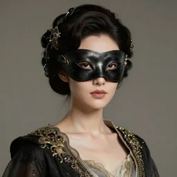 portrait of a beautiful female android wearing a mask, elegant, fancy clothing, inspired by westworld, hair ornaments, highly detailed, full - color, beautiful, mesmerizing, concept art, artstation, trending, by hideyuki morioka, akio watanabe, ito ogure, vofan, greg rutkowski, victo ngai, artgerm