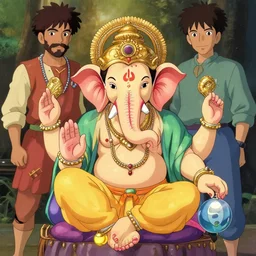 Lofi formal portrait og Ganesh, Ghibli style by Yoshitaka Amano and Wayne Barlowe and Ed Binkley and The Madhatter