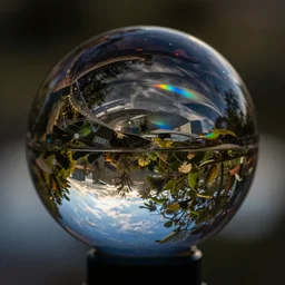 a glass sphere reflecting many colors, hyper realistic