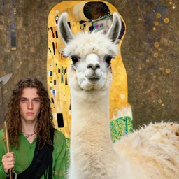 llama with dreadlocks, by gustav klimt, by mandy jurgens, ernst haeckel, james jean